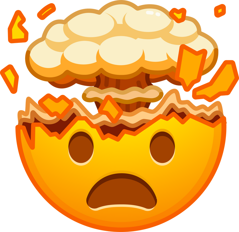 Top quality emoticon. Shocked face with exploding head. Yellow face emoji. Popular element.